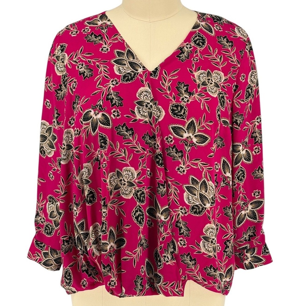 Vince Camuto Blouse Pink Floral‎ Wrap Front Long Sleeve 2X